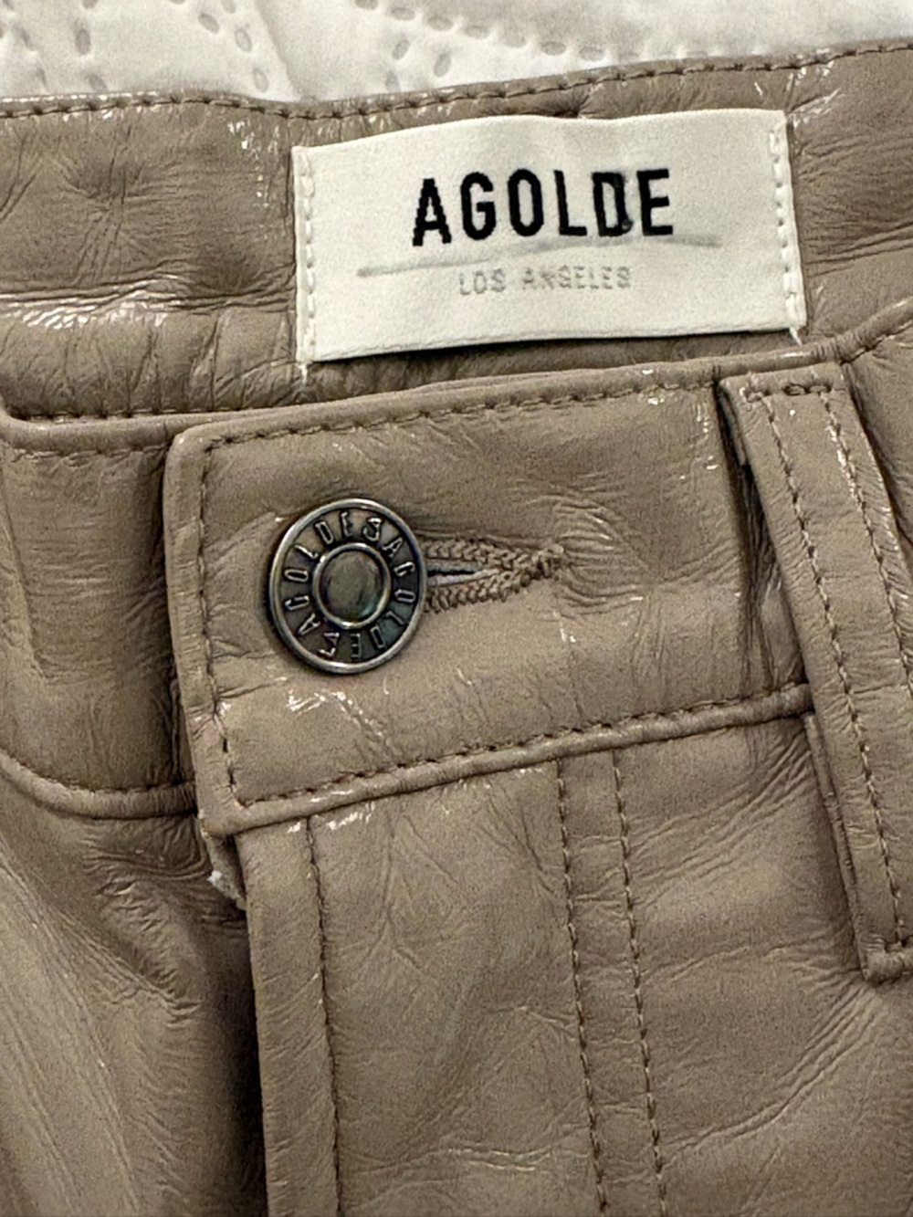 AGOLDE 90s Pinch Waist Recycled Leather Pants Taupe Patent High Rise 28 - Picture 4 of 11
